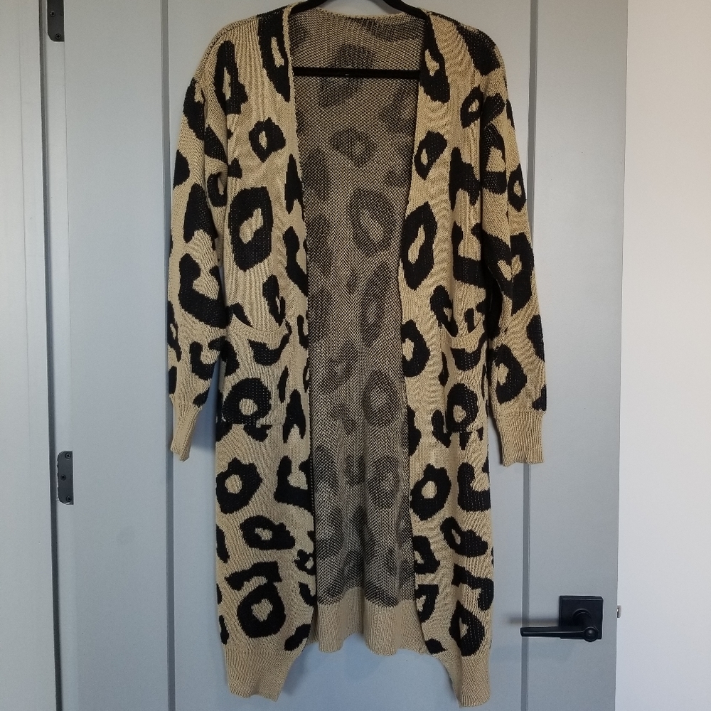Vestidos Open Front Leopard Print Cardigan Size Small